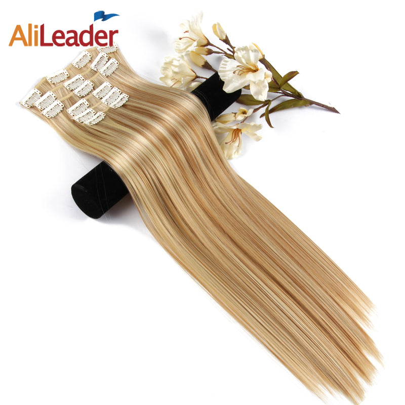 alileader 6pcs/set 22" hairpiece 140g straight 16 clips in false styling hair synthetic clip in hair extensions heat resistant