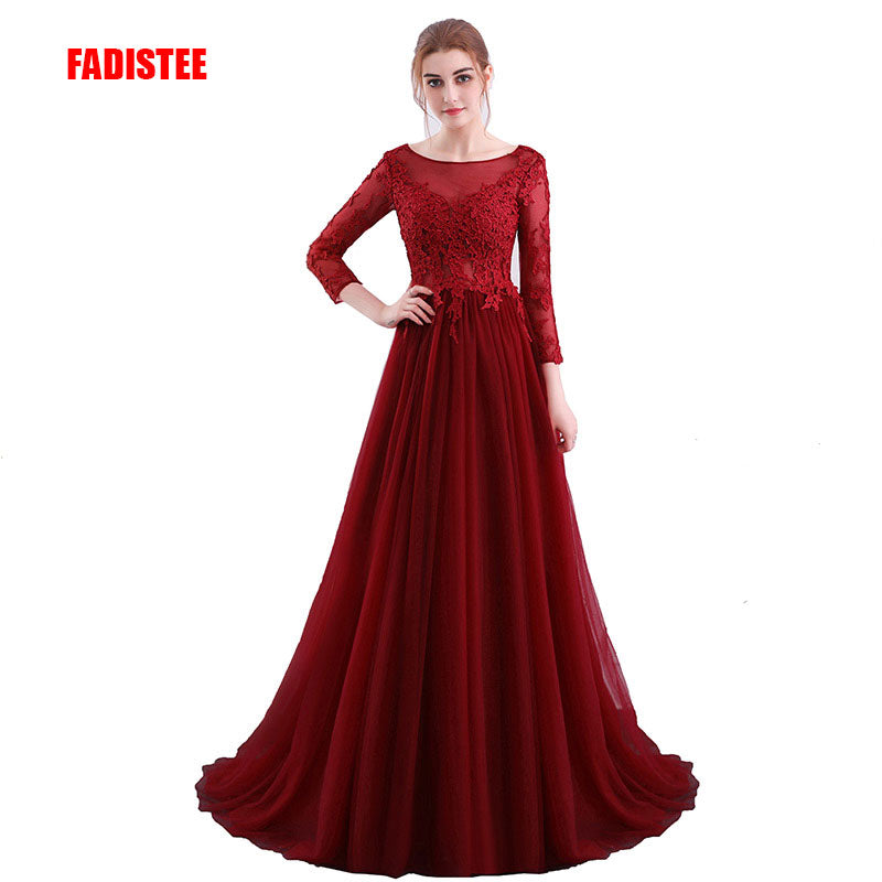 fadistee new arrival evening party dresses long gown vestido de festa see through appliques sexy backless dress