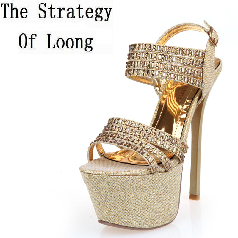 women thin high heel open the toe ankle wrap rhinestone summer sandals shoes lady peep toe crystal shoes