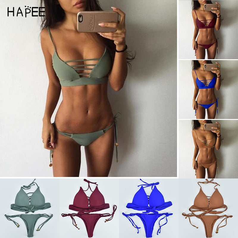 hot bikini sets women sexy lace up multi strings brazilian bathing suits swim wear thong bikini hollow out african swimwear