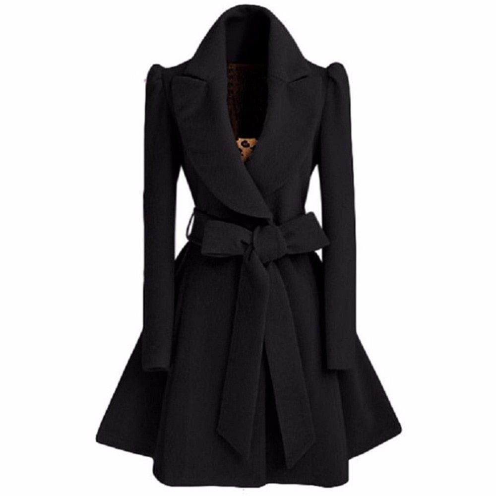 long trench coat for women slim female black red coat