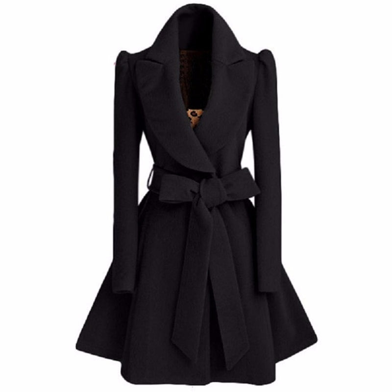 long trench coat for women slim female black red coat