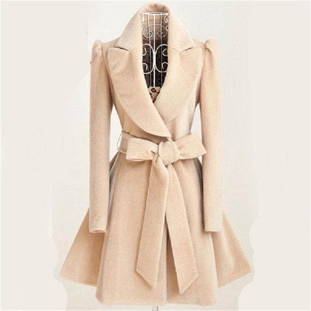 long trench coat for women slim female black red coat