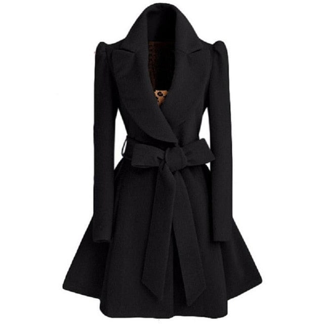 long trench coat for women slim female black red coat