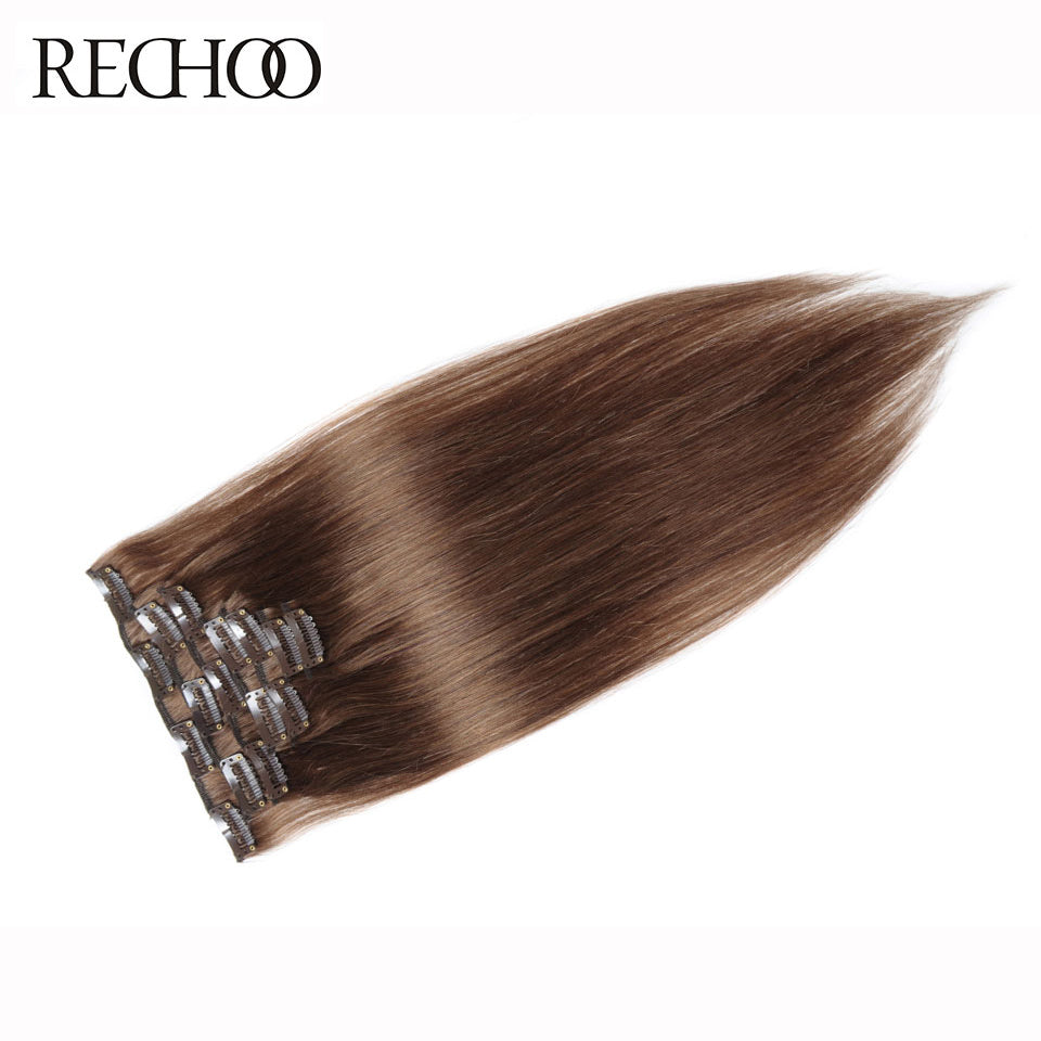 light brown brazilian machine made remy straight clips in human hair clip in extensions 7pcs/set 90 gram full head set