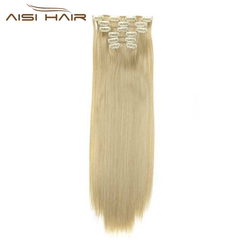 i's a wig blond synthetic clips in hair extension long straight 22" 140g 16 clips false hair pieces brow black white color