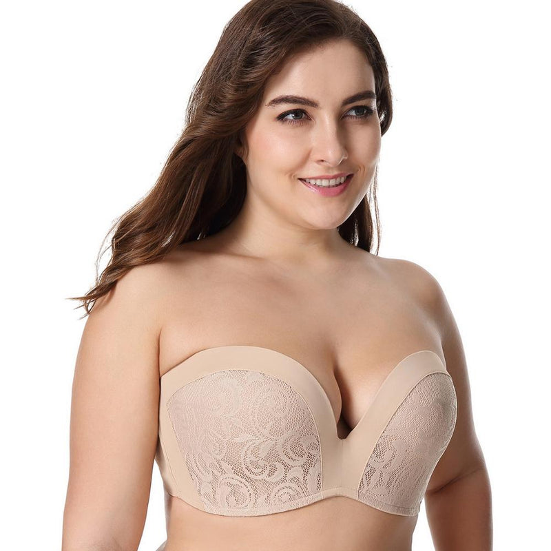 women's slightly padded push up great support lace strapless bra