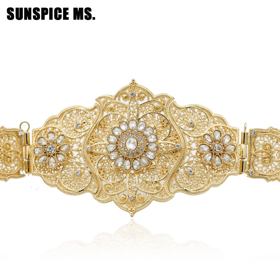 vintage european women hollow flower waist chain crystal