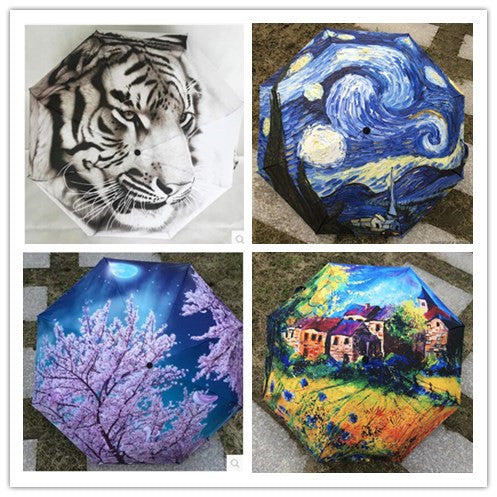 hot four season painting sunshade van gogh waterproof umbrella rain women para inside without glue parasol umbrella men