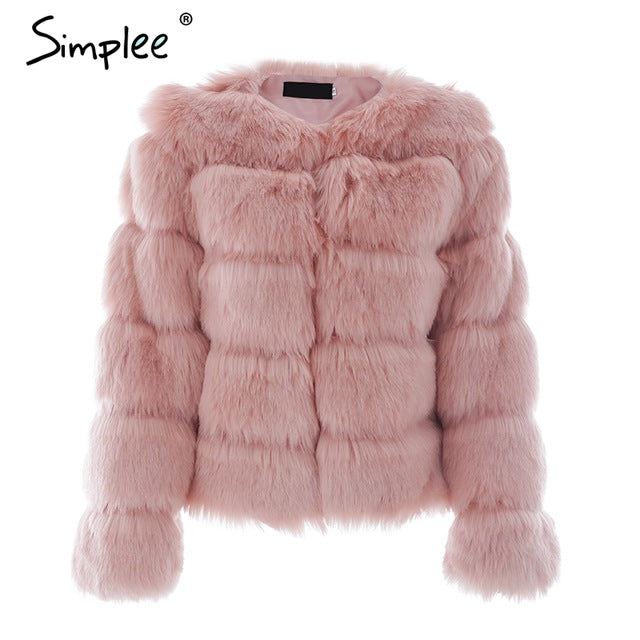 vintage fluffy faux fur coat women short furry fake fur winter outerwear pink coat autumn casual party overcoat