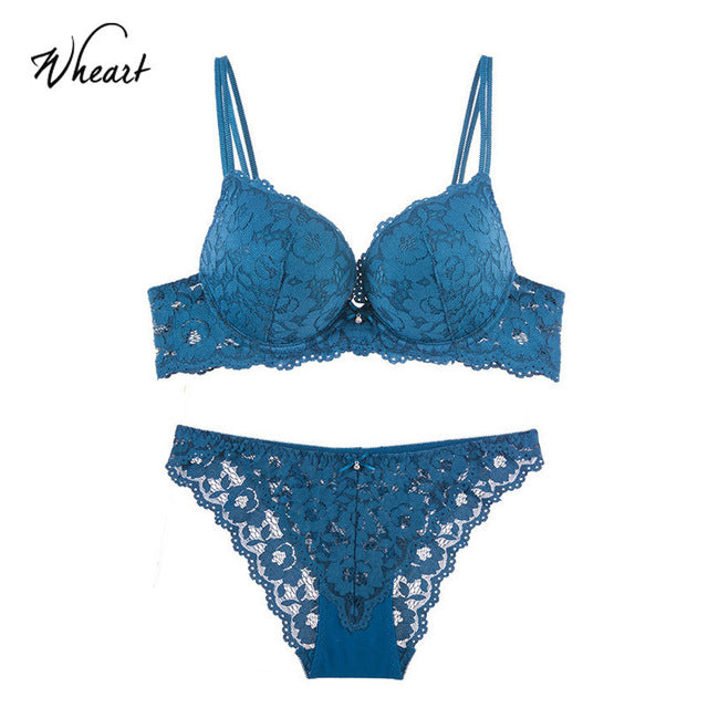lace adjustable straps bralette soft panties push up bra set cup a b c wasteheart women fashion purple blue underwear lingerie