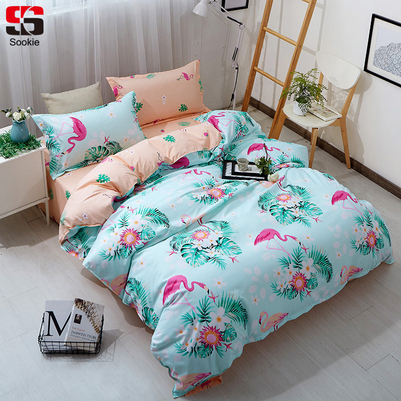 flamingo bedding set 3pcs soft bed floral print bedclothes