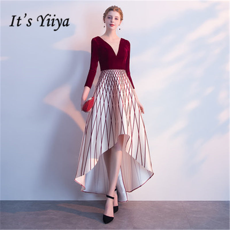 it's yiiya v-neck three quarter sleeve asymmetrical elegant luxury evening dresses famous designer party formal dress lx234