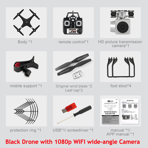 sh5h quadcopter fpv drones with camera hd quadcopter with wifi camera rc helicopter remote control toys black 1080p camera