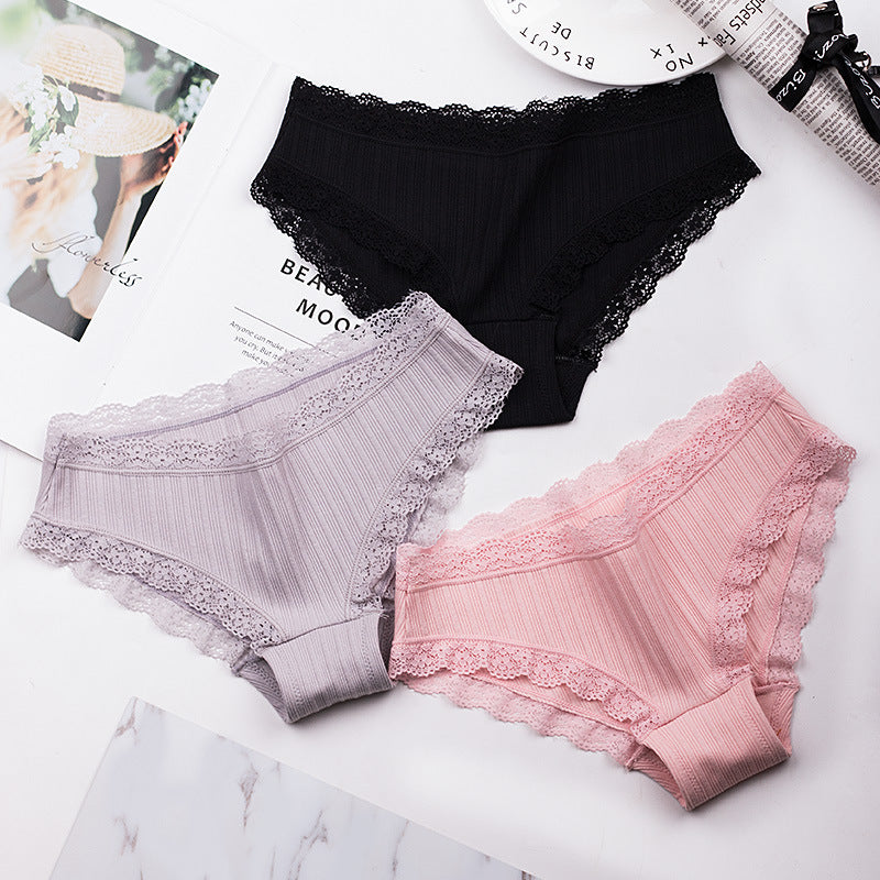 famous brand women's cotton panties female lace edge breathable briefs sexy underwear women cotton crotch lingerie intimates