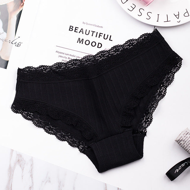 famous brand women's cotton panties female lace edge breathable briefs sexy underwear women cotton crotch lingerie intimates black / one size