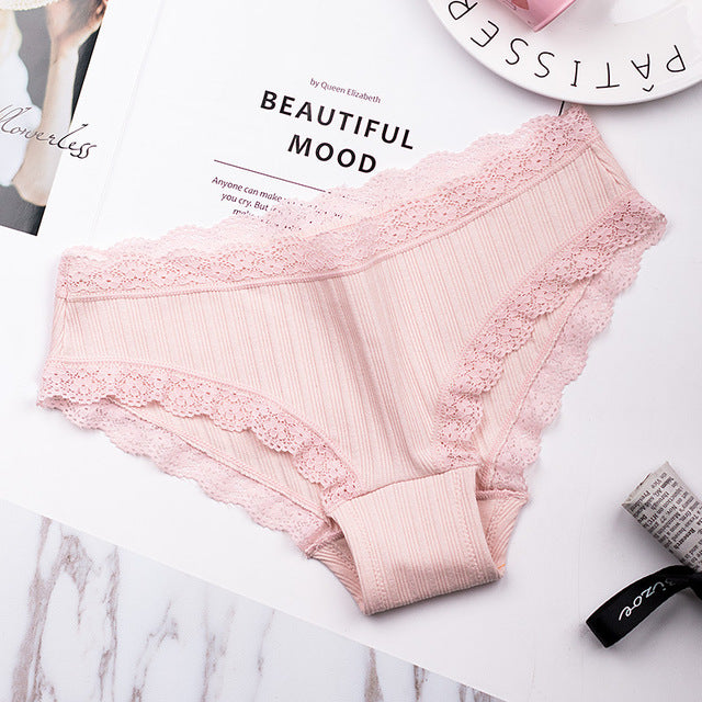 famous brand women's cotton panties female lace edge breathable briefs sexy underwear women cotton crotch lingerie intimates pink / one size