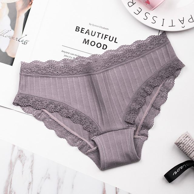 famous brand women's cotton panties female lace edge breathable briefs sexy underwear women cotton crotch lingerie intimates purple / one size