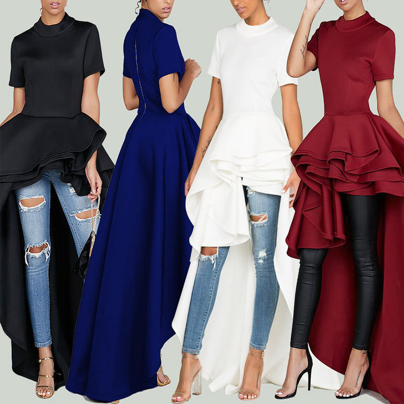 sexy o neck lotus leaf swing dovetail maxi dresses