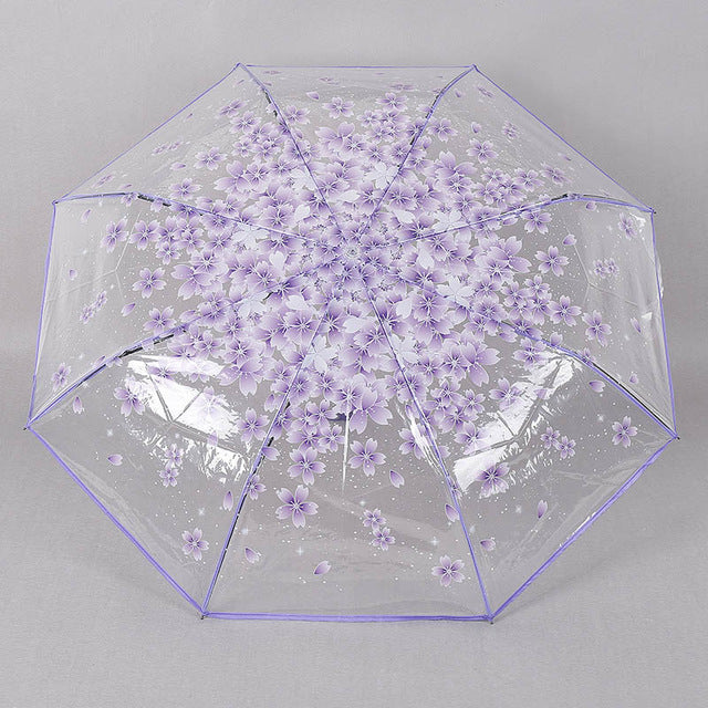 beautiful women transparent clear rain sun umbrella folding romantic sakura cherry flower umbrellas hogard straight edge 1