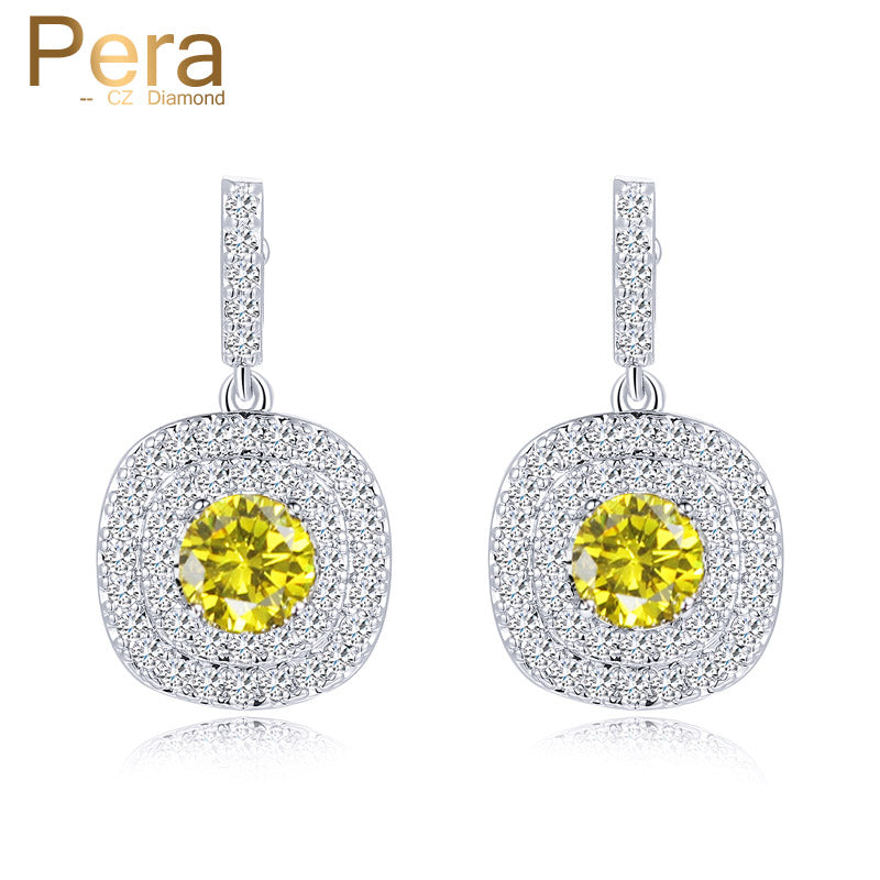women fashion jewelry accessories white gold color big square cubic zirconia yellow stone dangling drop earrings