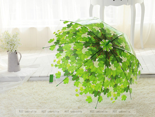 2018 fashion  tree shade umbrella rain women long handle umbrella  pvc umbrella transparent umbrella green