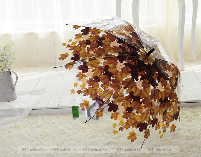 2018 fashion  tree shade umbrella rain women long handle umbrella  pvc umbrella transparent umbrella orange