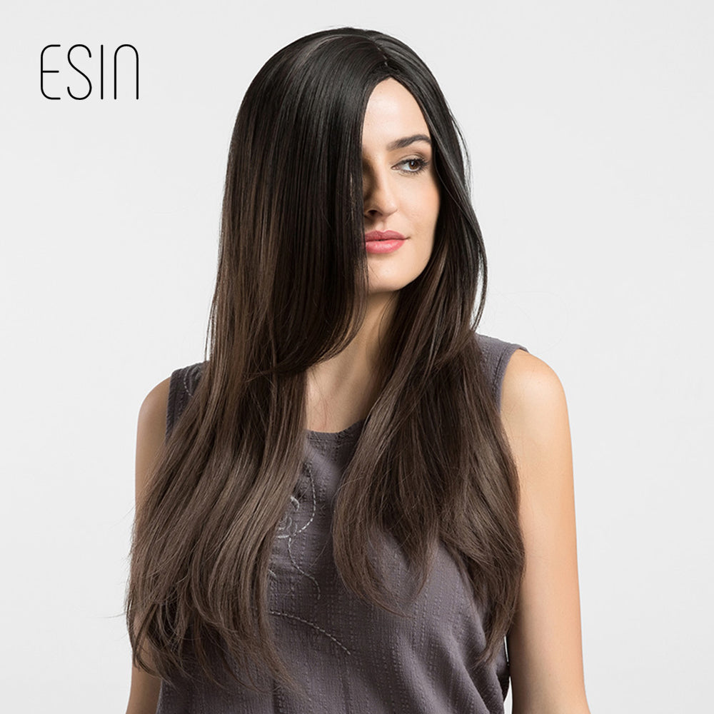 26'' synthetic wig 2 ombre color dark root women's hair heat resistant fiber long natural wave wigs new breathable capless