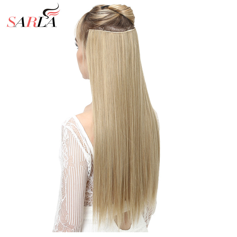 24" 60cm long straight 3/4 full head one piece clip in hair extensions for women high temperature synthetic hairpieces