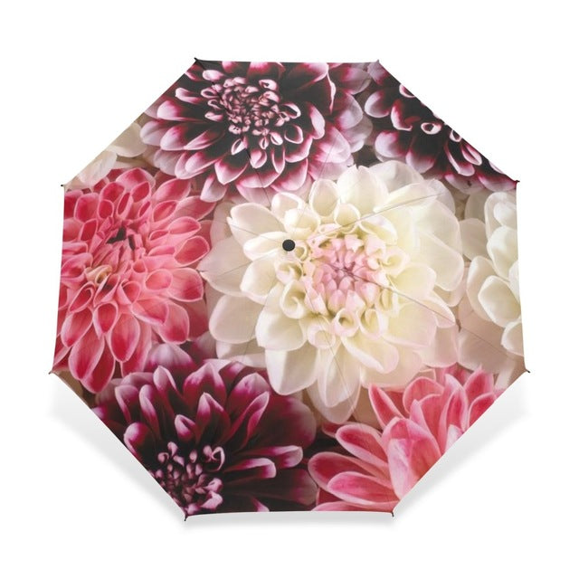 automatic folding flower umbrella rain women three folding customized umbrella female rain tools unique parasol umbrella default title