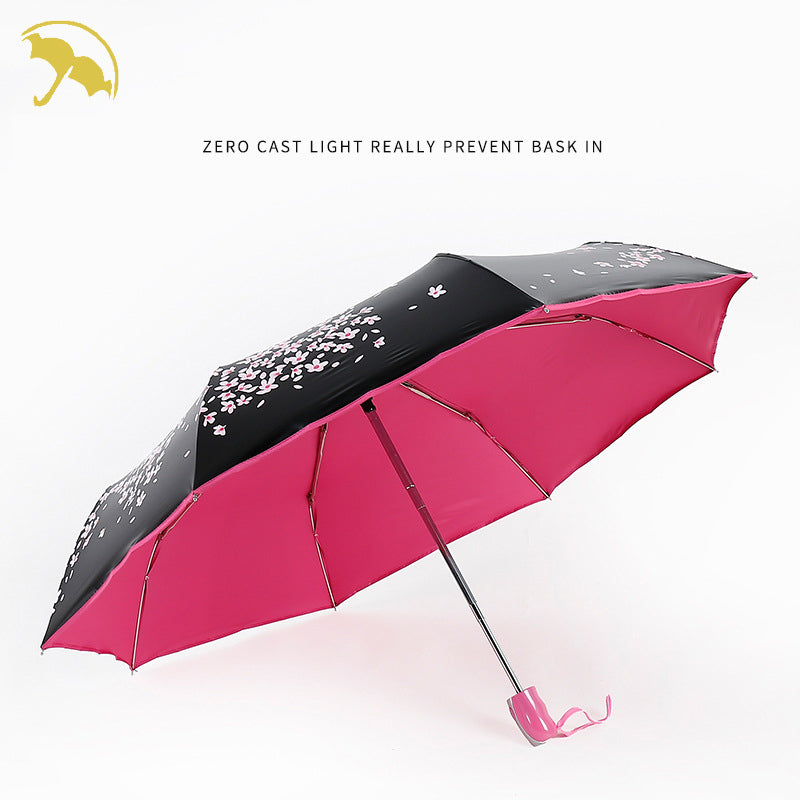 flower umbrella black coating sunscreen sunny umbrella rain woman three folding umbrella female automatic princess parasol gift