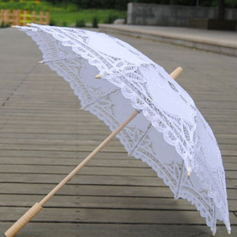 practical handmade embroidery lace parasol umbrellas for wedding decoration,white