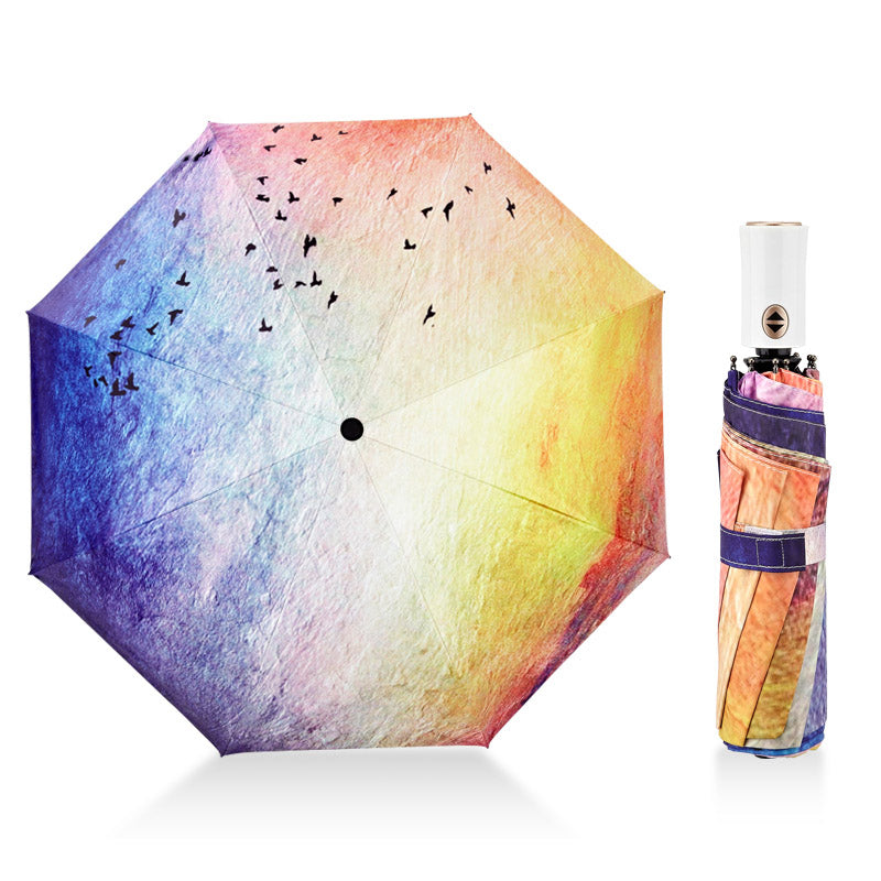 muerhua 2018 fashion seagull umbrella rain /sun women anti-uv durable 3 folding automatic umbrella windproof female parasol