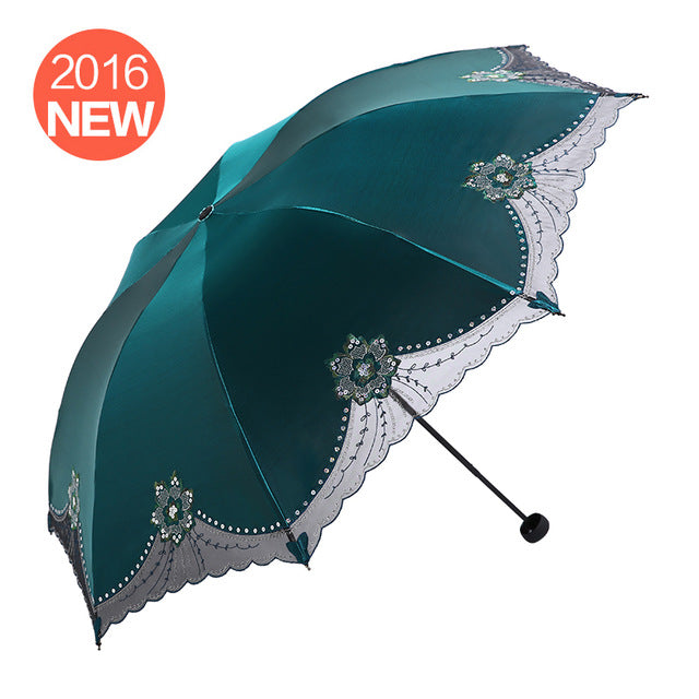 against uv sunscreen to cover sun, rain, umbrella, black gum, folding umbrella and female embroidered umbrella see chart 3