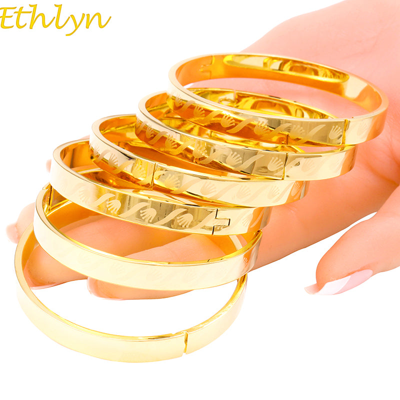 6pcs/lot women unique punk style laser bangles gold color jewelry girl accessories
