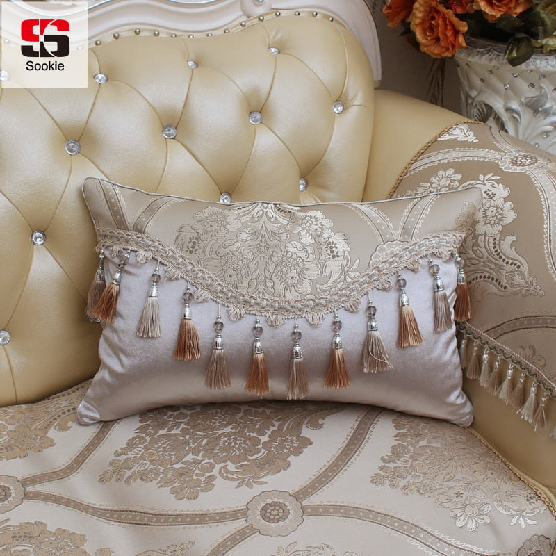 rectangle cushion cover floral print with tassel throw pillowcase luxury decorative