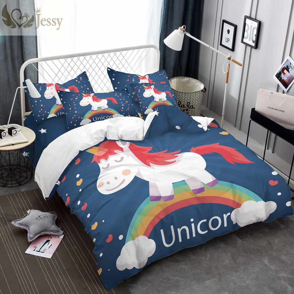 3d bedding set cartoon unicorn design for kids