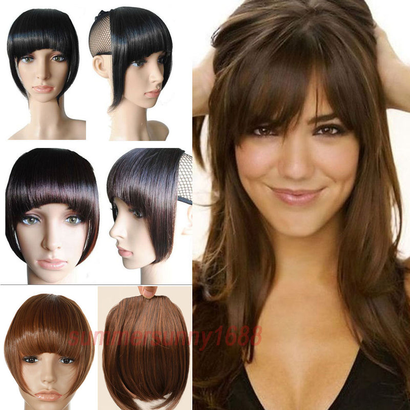 short front neat bangs clip in bang fringe hair extensions straight synthetic 100% real natural hairpiece