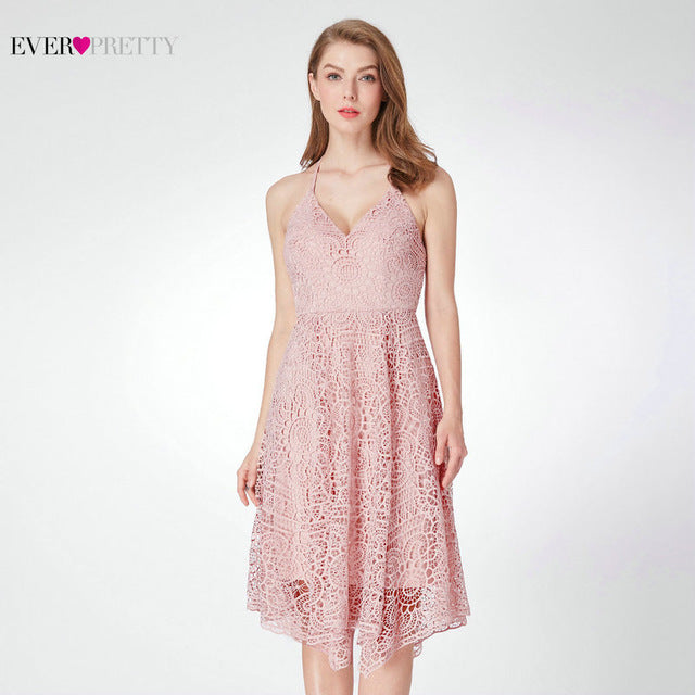 new bridesmaid dresses ever pretty women's wedding a-line lace pink backless v-neck cheap homecoming party dresses