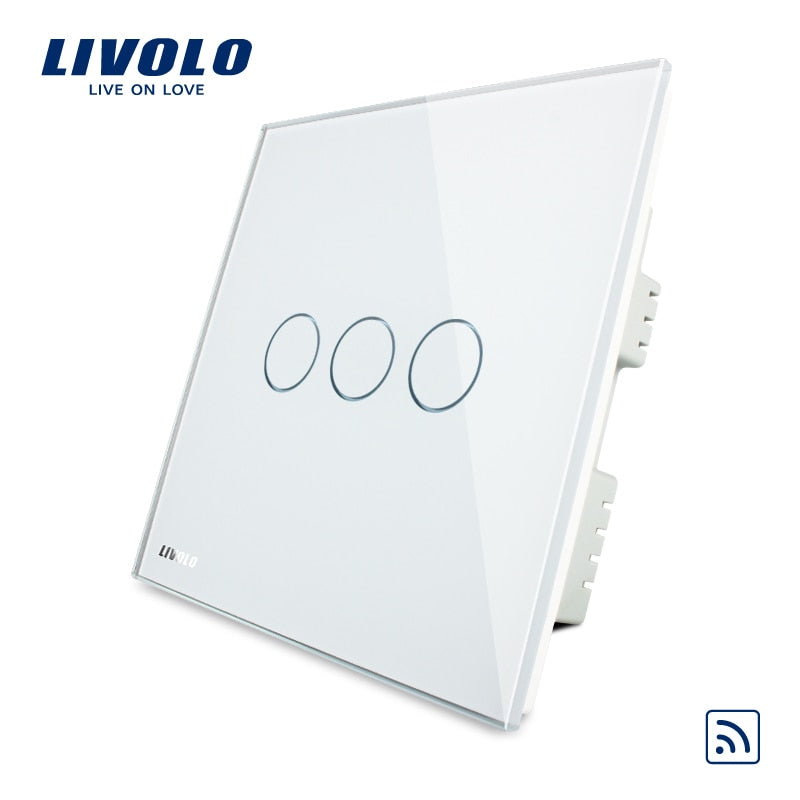 livolo uk standard wireless remote touch switch ,ac 220-250v vl-c303r-61/62/63,ivory crystal glass panel, no remote controller white