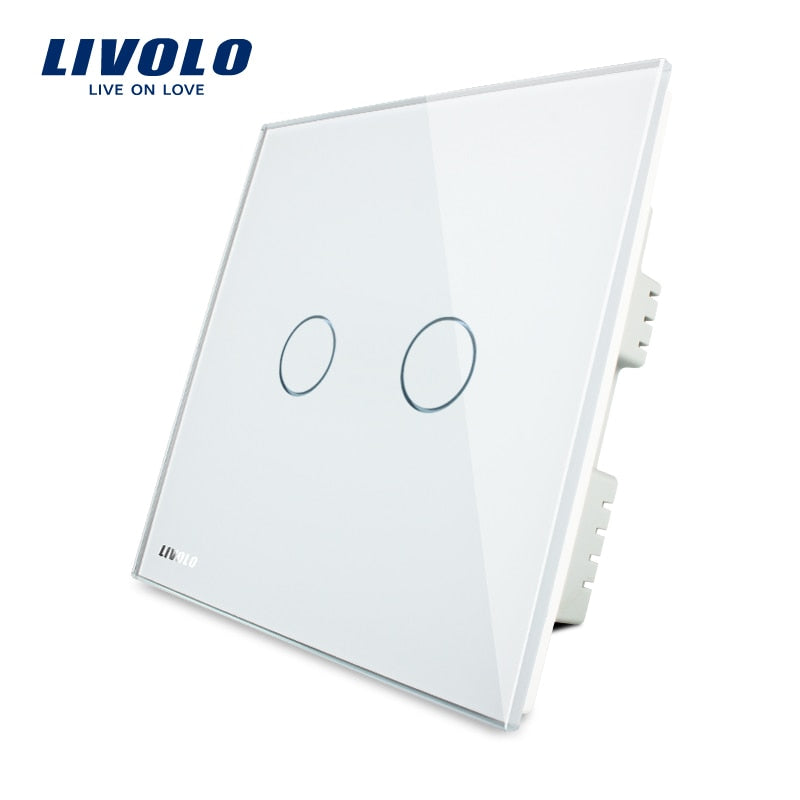 livolo, touch switch, glass panel, vl-c302-61/62/63,220~250v, 2-gang, only uk standard, touch light switch with led indicator white