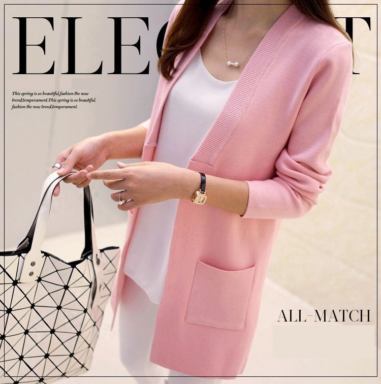 spring and autumn women's top medium-long cardigan outerwear sweater