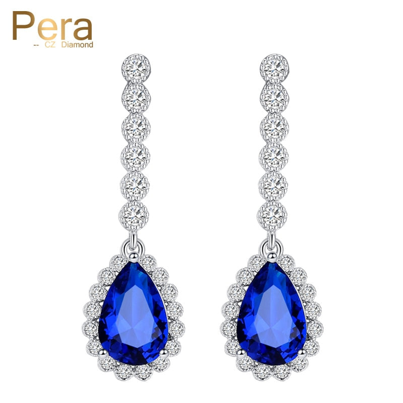 classic big water drop cz crystal sterling silver 925 pin jewelry women long royal blue earrings for engagement party