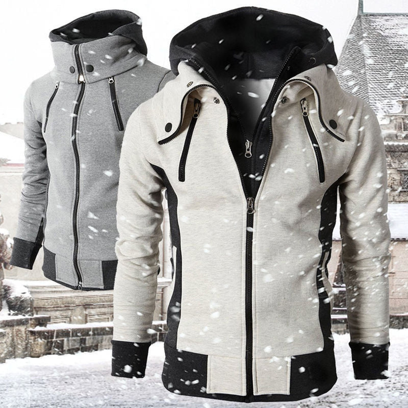 autumn winter warm casual zipper long sleeve hooded coat