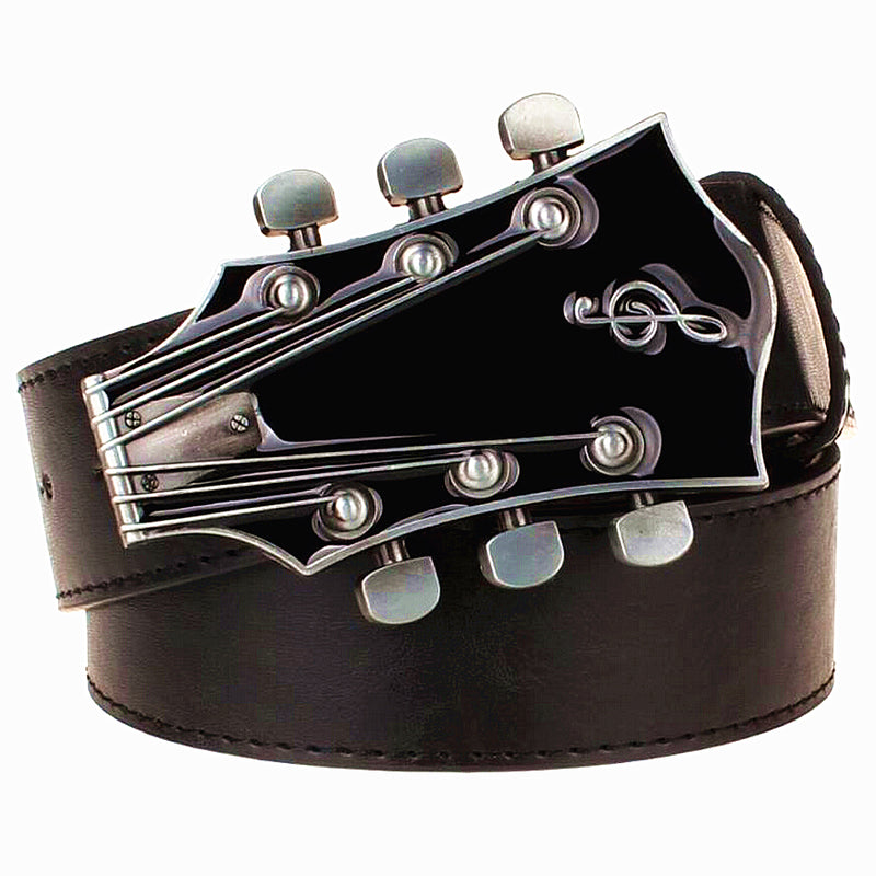 fashion men's belt metal buckle belts retro guitar street dance accessories performance apparel hip hop waistband novel belt
