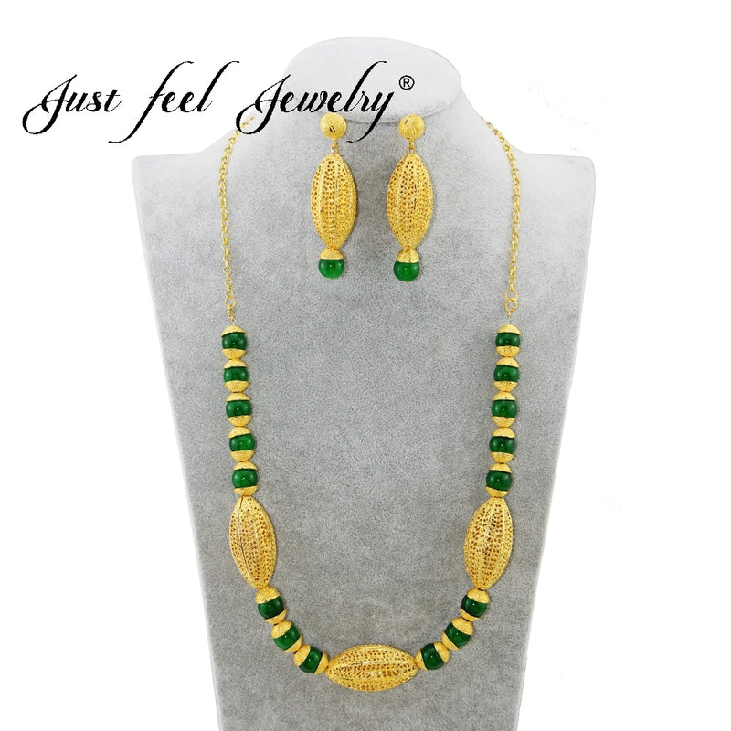 dubai 3 colors jewelry sets gold color vintage opal hollow oval earrings balls statement necklace