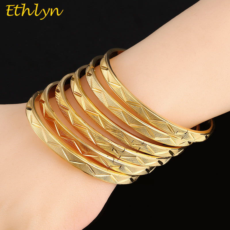 6 pieces/lot ethiopian gold color openable charm bracelets for women round bangle jewelry bracelets & bangles