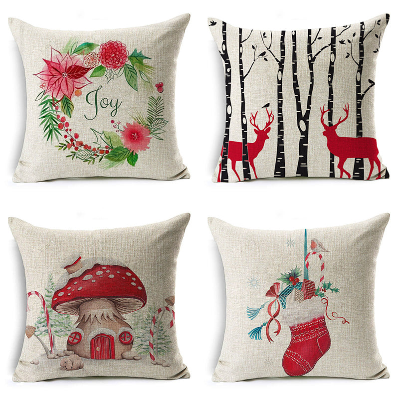 christmas gift deer car mushroom cushion cover decorative throw pillow case