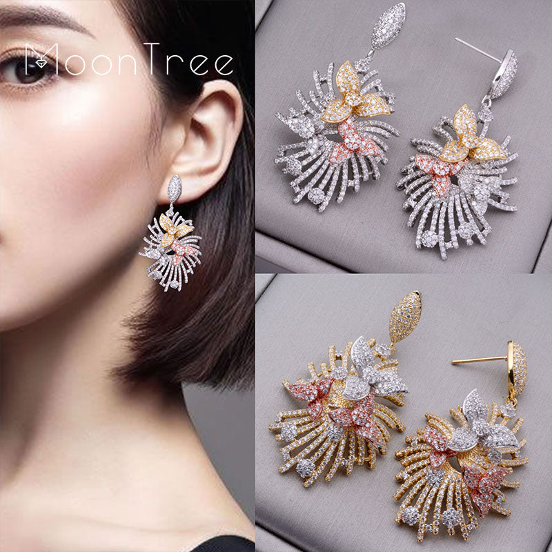 50mm luxury flower line wheel full micro paved cubic zircon wedding party earring