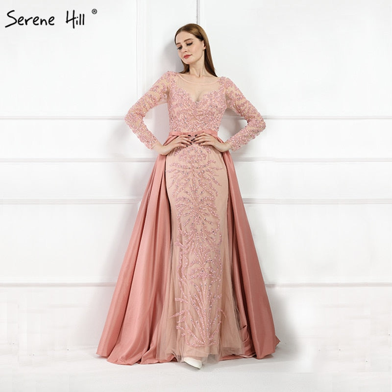 luxury mermaid long sleeves beading crystal evening gown
